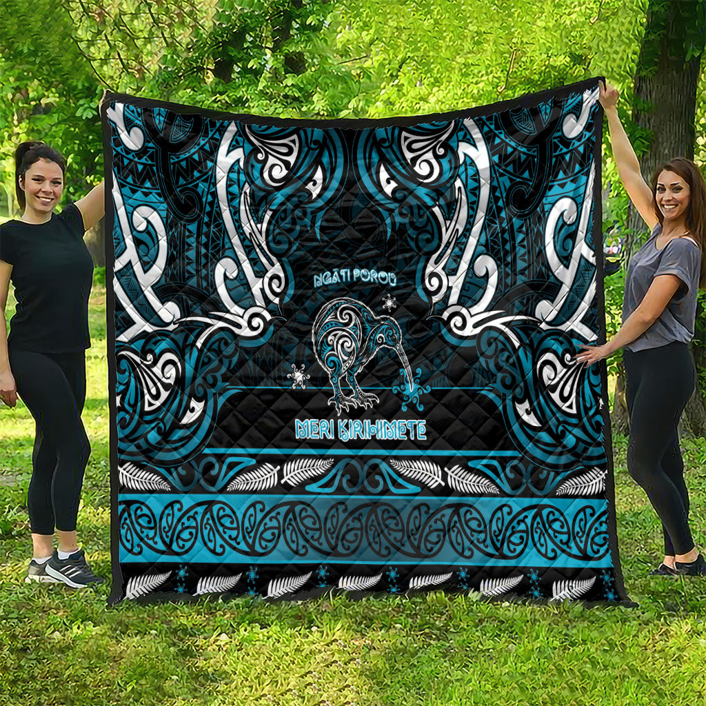 Ngati Porou Aotearoa Meri Kirihimete Quilt Maori Kiwi Bird Silver Fern Koru Pattern