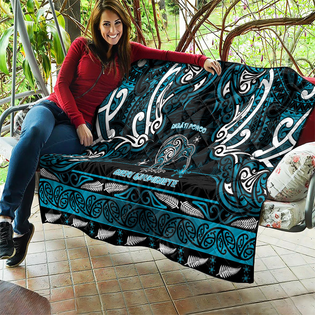 Ngati Porou Aotearoa Meri Kirihimete Quilt Maori Kiwi Bird Silver Fern Koru Pattern