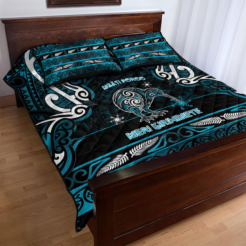 Ngati Porou Aotearoa Meri Kirihimete Quilt Bed Set Maori Kiwi Bird Silver Fern Koru Pattern