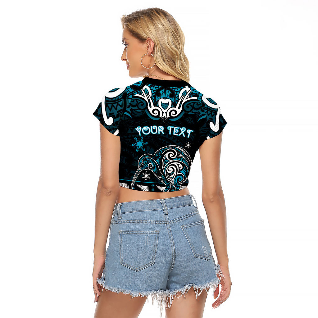 Personalised Ngati Porou Aotearoa Meri Kirihimete Raglan Cropped T Shirt Maori Kiwi Bird Silver Fern Koru Pattern