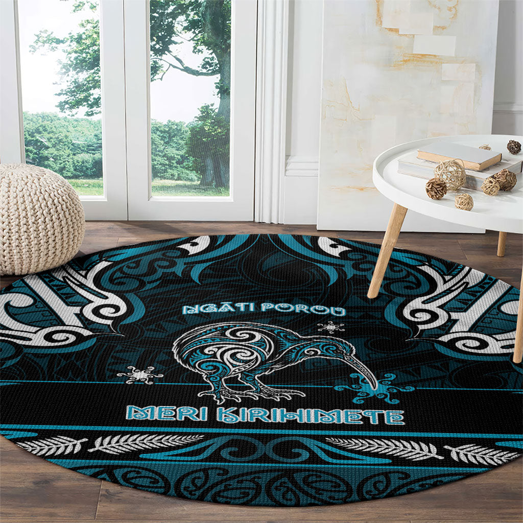 Ngati Porou Aotearoa Meri Kirihimete Round Carpet Maori Kiwi Bird Silver Fern Koru Pattern
