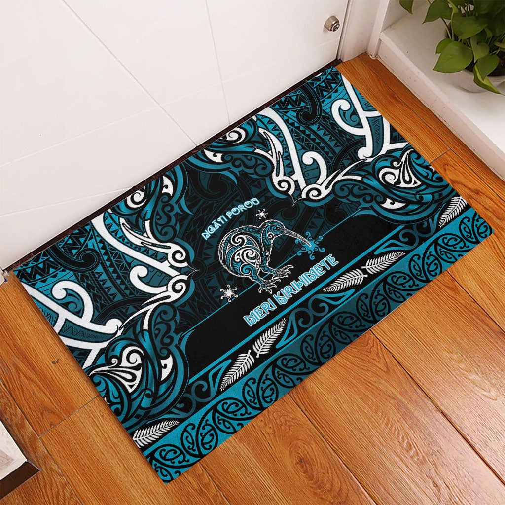 Ngati Porou Aotearoa Meri Kirihimete Rubber Doormat Maori Kiwi Bird Silver Fern Koru Pattern