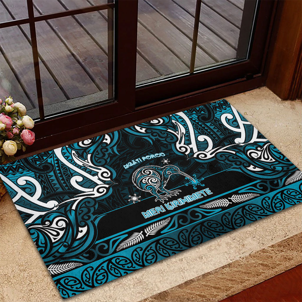Ngati Porou Aotearoa Meri Kirihimete Rubber Doormat Maori Kiwi Bird Silver Fern Koru Pattern