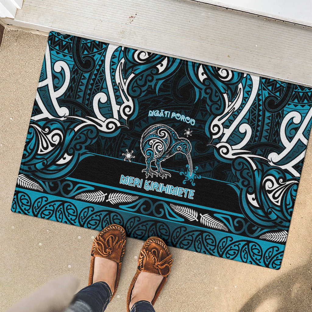 Ngati Porou Aotearoa Meri Kirihimete Rubber Doormat Maori Kiwi Bird Silver Fern Koru Pattern