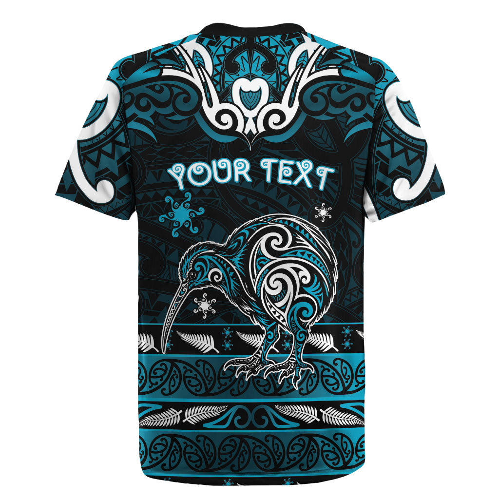 Personalised Ngati Porou Aotearoa Meri Kirihimete Rugby Jersey Maori Kiwi Bird Silver Fern Koru Pattern