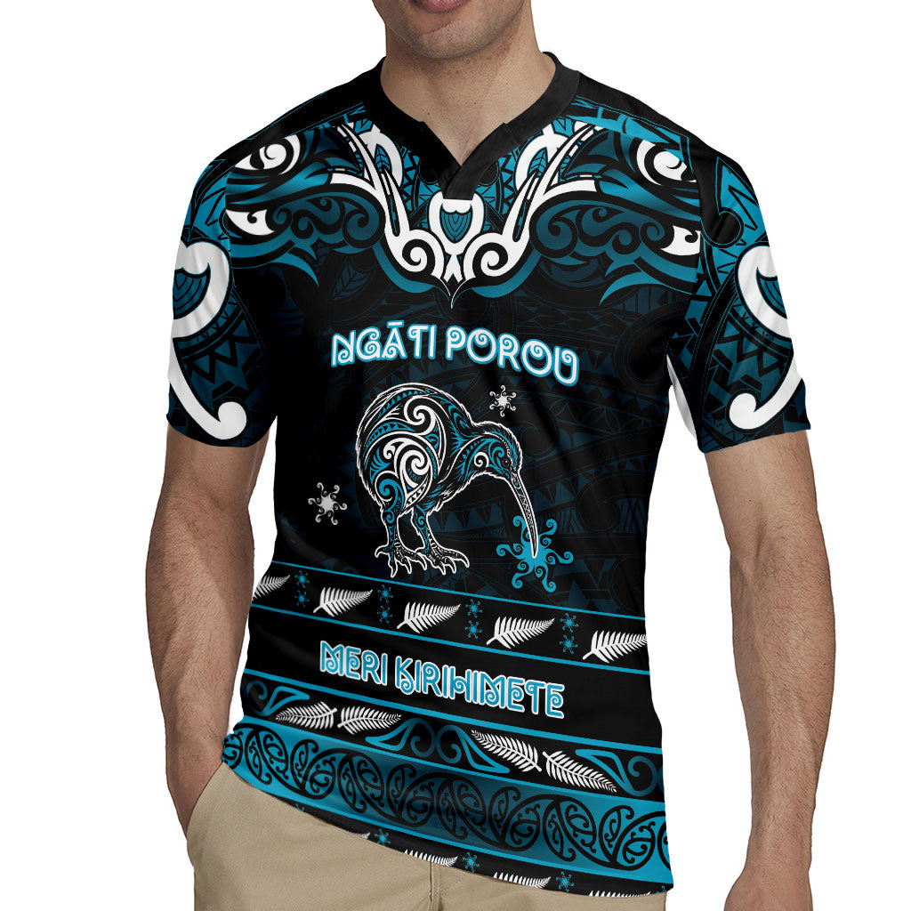 Personalised Ngati Porou Aotearoa Meri Kirihimete Rugby Jersey Maori Kiwi Bird Silver Fern Koru Pattern