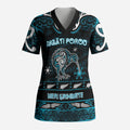 Personalised Ngati Porou Aotearoa Meri Kirihimete Scrub Top Maori Kiwi Bird Silver Fern Koru Pattern