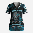 Personalised Ngati Porou Aotearoa Meri Kirihimete Scrub Top Maori Kiwi Bird Silver Fern Koru Pattern