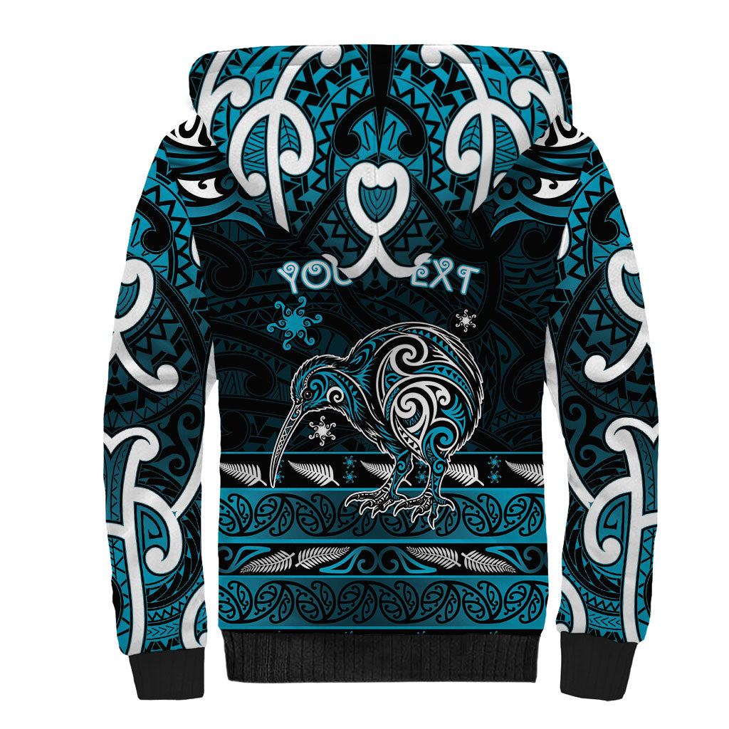 Personalised Ngati Porou Aotearoa Meri Kirihimete Sherpa Hoodie Maori Kiwi Bird Silver Fern Koru Pattern