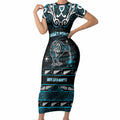 Personalised Ngati Porou Aotearoa Meri Kirihimete Short Sleeve Bodycon Dress Maori Kiwi Bird Silver Fern Koru Pattern
