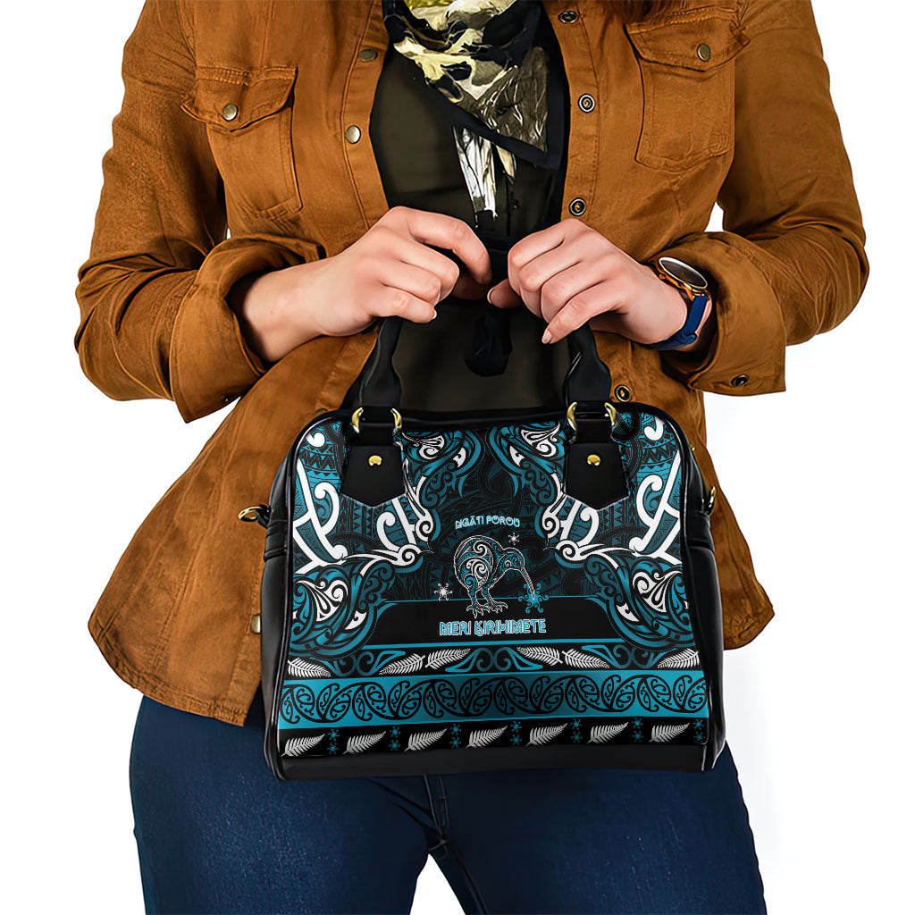 Ngati Porou Aotearoa Meri Kirihimete Shoulder Handbag Maori Kiwi Bird Silver Fern Koru Pattern