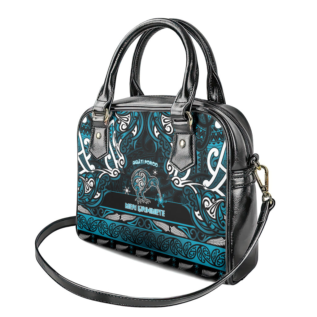 Ngati Porou Aotearoa Meri Kirihimete Shoulder Handbag Maori Kiwi Bird Silver Fern Koru Pattern