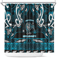 Ngati Porou Aotearoa Meri Kirihimete Shower Curtain Maori Kiwi Bird Silver Fern Koru Pattern
