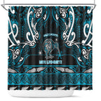 Ngati Porou Aotearoa Meri Kirihimete Shower Curtain Maori Kiwi Bird Silver Fern Koru Pattern