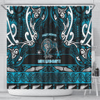 Ngati Porou Aotearoa Meri Kirihimete Shower Curtain Maori Kiwi Bird Silver Fern Koru Pattern