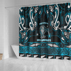 Ngati Porou Aotearoa Meri Kirihimete Shower Curtain Maori Kiwi Bird Silver Fern Koru Pattern