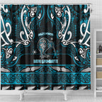 Ngati Porou Aotearoa Meri Kirihimete Shower Curtain Maori Kiwi Bird Silver Fern Koru Pattern
