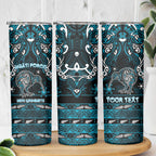 Personalised Ngati Porou Aotearoa Meri Kirihimete Skinny Tumbler Maori Kiwi Bird Silver Fern Koru Pattern