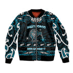 Personalised Ngati Porou Aotearoa Meri Kirihimete Sleeve Zip Bomber Jacket Maori Kiwi Bird Silver Fern Koru Pattern