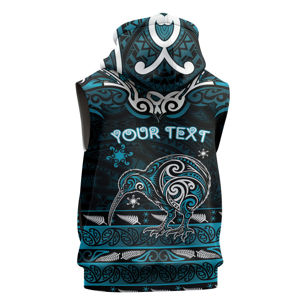 Personalised Ngati Porou Aotearoa Meri Kirihimete Sleeveless Hoodie Maori Kiwi Bird Silver Fern Koru Pattern