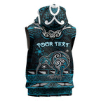 Personalised Ngati Porou Aotearoa Meri Kirihimete Sleeveless Zip Hoodie Maori Kiwi Bird Silver Fern Koru Pattern