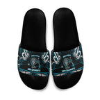 Ngati Porou Aotearoa Meri Kirihimete Slide Sandals Maori Kiwi Bird Silver Fern Koru Pattern