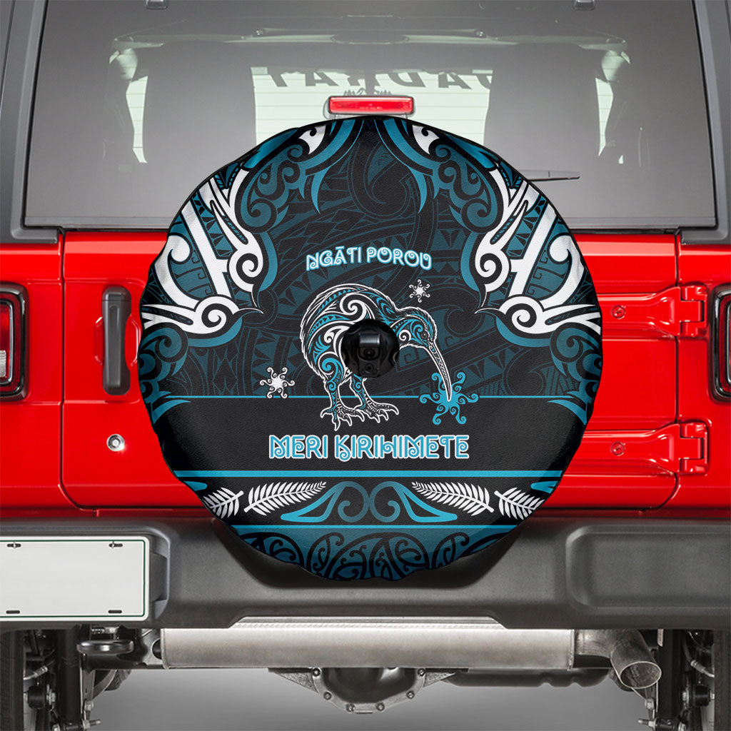 Ngati Porou Aotearoa Meri Kirihimete Spare Tire Cover Maori Kiwi Bird Silver Fern Koru Pattern
