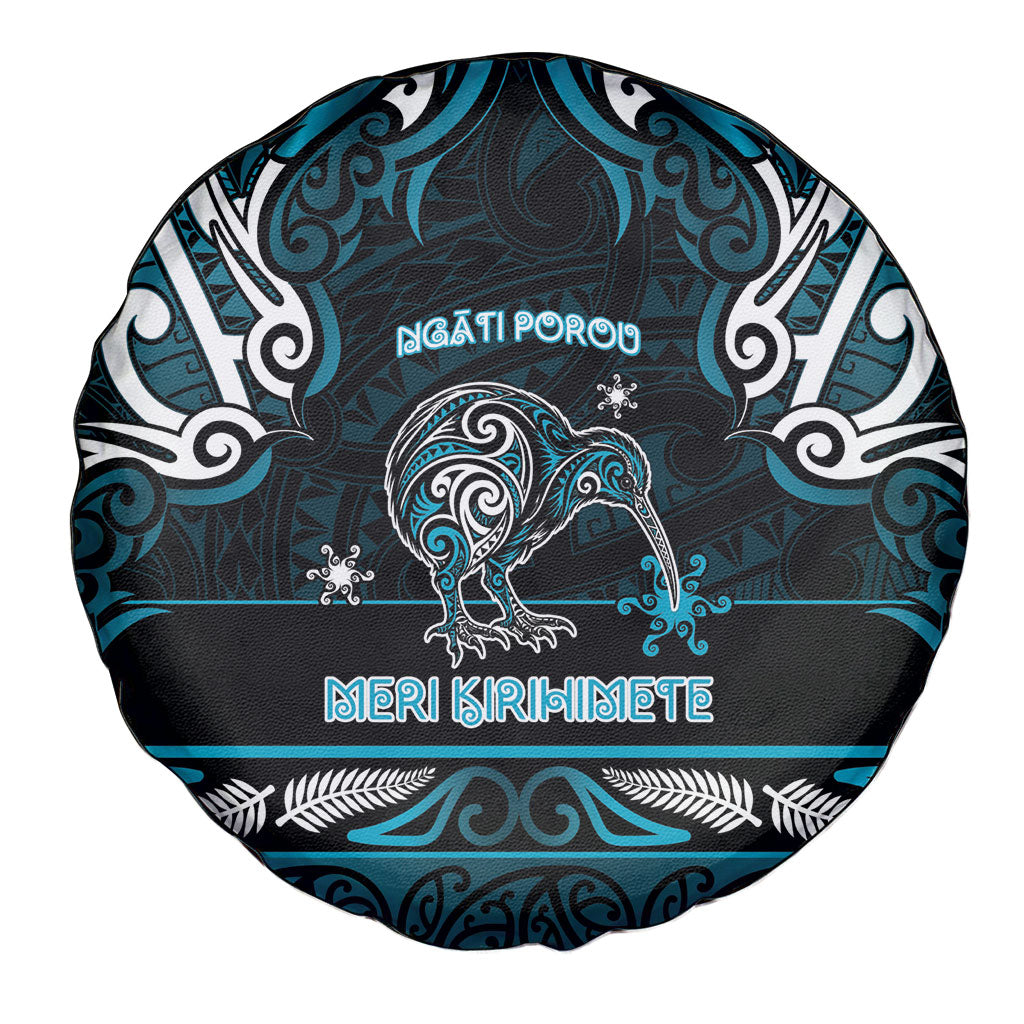 Ngati Porou Aotearoa Meri Kirihimete Spare Tire Cover Maori Kiwi Bird Silver Fern Koru Pattern