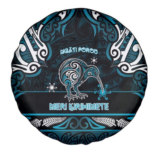 Ngati Porou Aotearoa Meri Kirihimete Spare Tire Cover Maori Kiwi Bird Silver Fern Koru Pattern