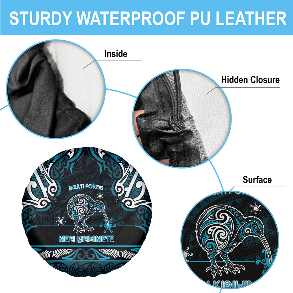 Ngati Porou Aotearoa Meri Kirihimete Spare Tire Cover Maori Kiwi Bird Silver Fern Koru Pattern