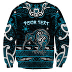 Personalised Ngati Porou Aotearoa Meri Kirihimete Sweatshirt Maori Kiwi Bird Silver Fern Koru Pattern