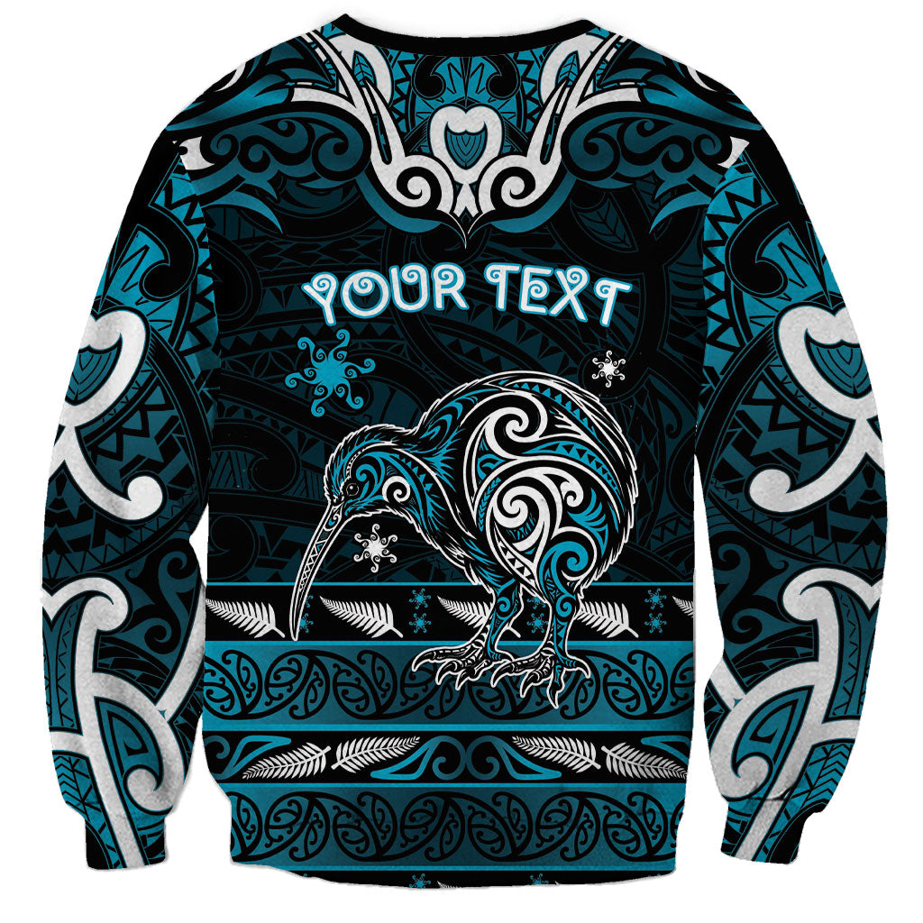 Personalised Ngati Porou Aotearoa Meri Kirihimete Sweatshirt Maori Kiwi Bird Silver Fern Koru Pattern