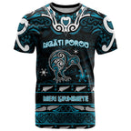 Personalised Ngati Porou Aotearoa Meri Kirihimete T Shirt Maori Kiwi Bird Silver Fern Koru Pattern