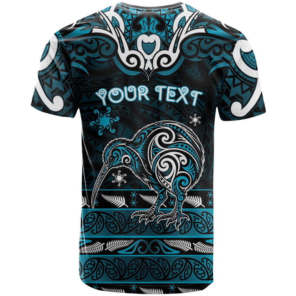 Personalised Ngati Porou Aotearoa Meri Kirihimete T Shirt Maori Kiwi Bird Silver Fern Koru Pattern