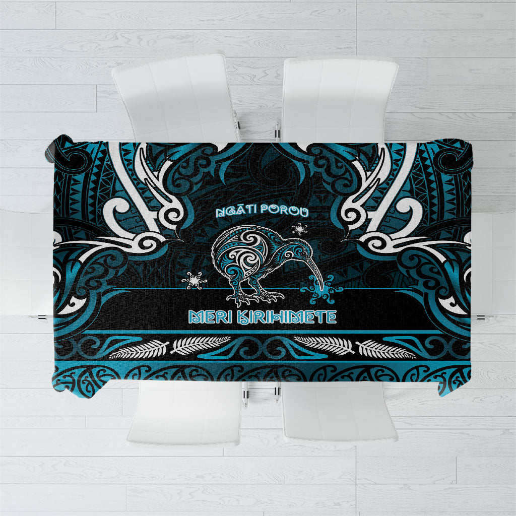 Ngati Porou Aotearoa Meri Kirihimete Tablecloth Maori Kiwi Bird Silver Fern Koru Pattern