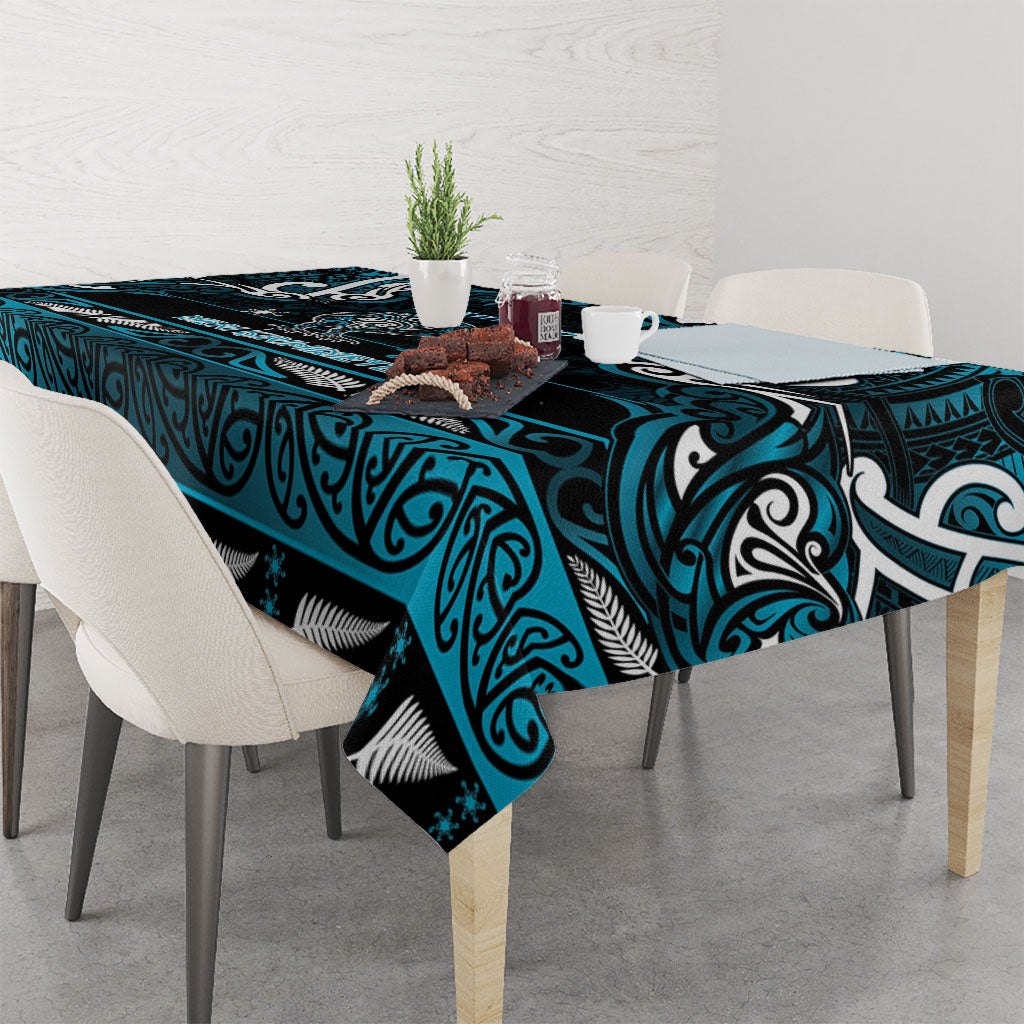 Ngati Porou Aotearoa Meri Kirihimete Tablecloth Maori Kiwi Bird Silver Fern Koru Pattern