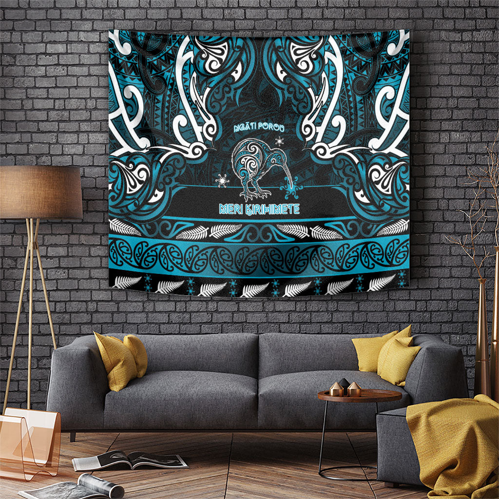 Ngati Porou Aotearoa Meri Kirihimete Tapestry Maori Kiwi Bird Silver Fern Koru Pattern