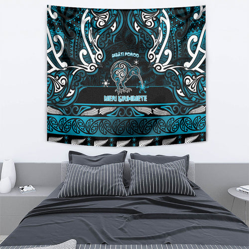 Ngati Porou Aotearoa Meri Kirihimete Tapestry Maori Kiwi Bird Silver Fern Koru Pattern