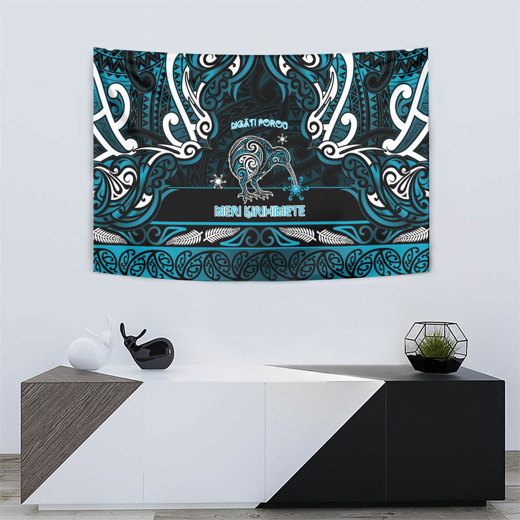 Ngati Porou Aotearoa Meri Kirihimete Tapestry Maori Kiwi Bird Silver Fern Koru Pattern