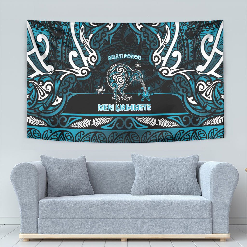 Ngati Porou Aotearoa Meri Kirihimete Tapestry Maori Kiwi Bird Silver Fern Koru Pattern