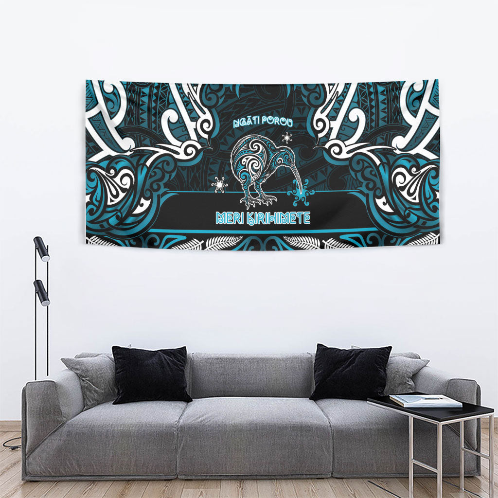 Ngati Porou Aotearoa Meri Kirihimete Tapestry Maori Kiwi Bird Silver Fern Koru Pattern