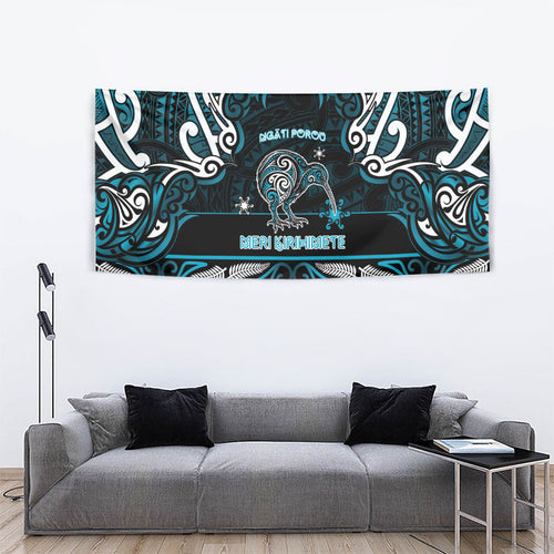 Ngati Porou Aotearoa Meri Kirihimete Tapestry Maori Kiwi Bird Silver Fern Koru Pattern