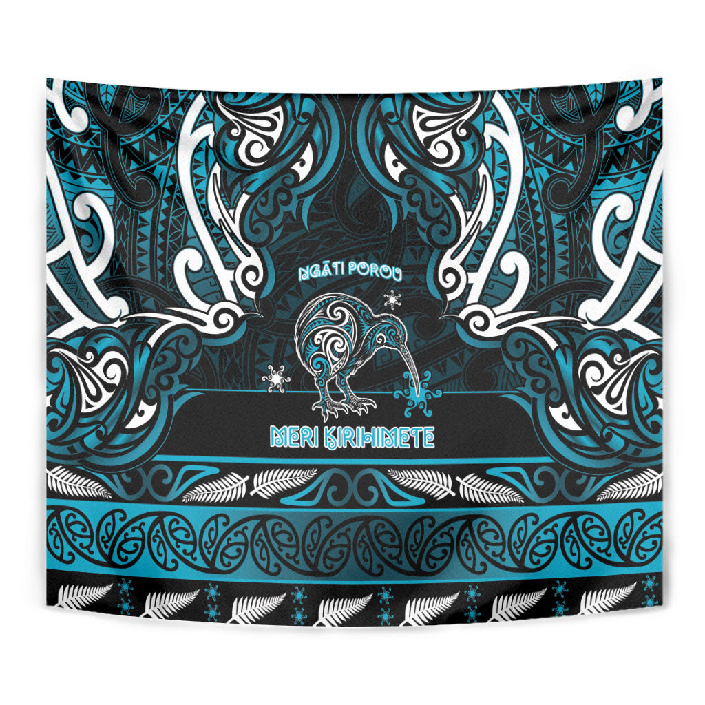 Ngati Porou Aotearoa Meri Kirihimete Tapestry Maori Kiwi Bird Silver Fern Koru Pattern