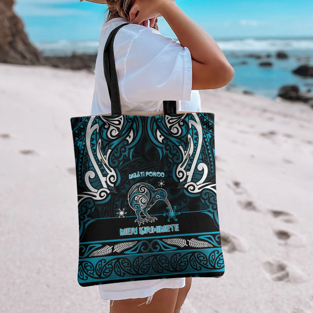 Ngati Porou Aotearoa Meri Kirihimete Tote Bag Maori Kiwi Bird Silver Fern Koru Pattern