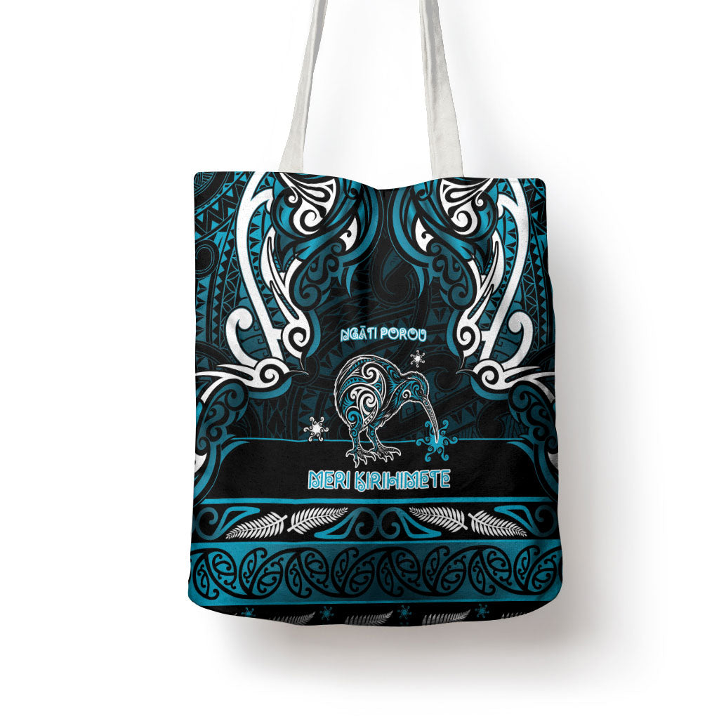 Ngati Porou Aotearoa Meri Kirihimete Tote Bag Maori Kiwi Bird Silver Fern Koru Pattern