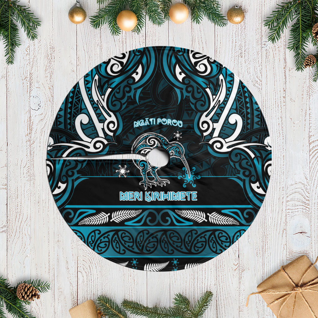 Ngati Porou Aotearoa Meri Kirihimete Tree Skirt Maori Kiwi Bird Silver Fern Koru Pattern