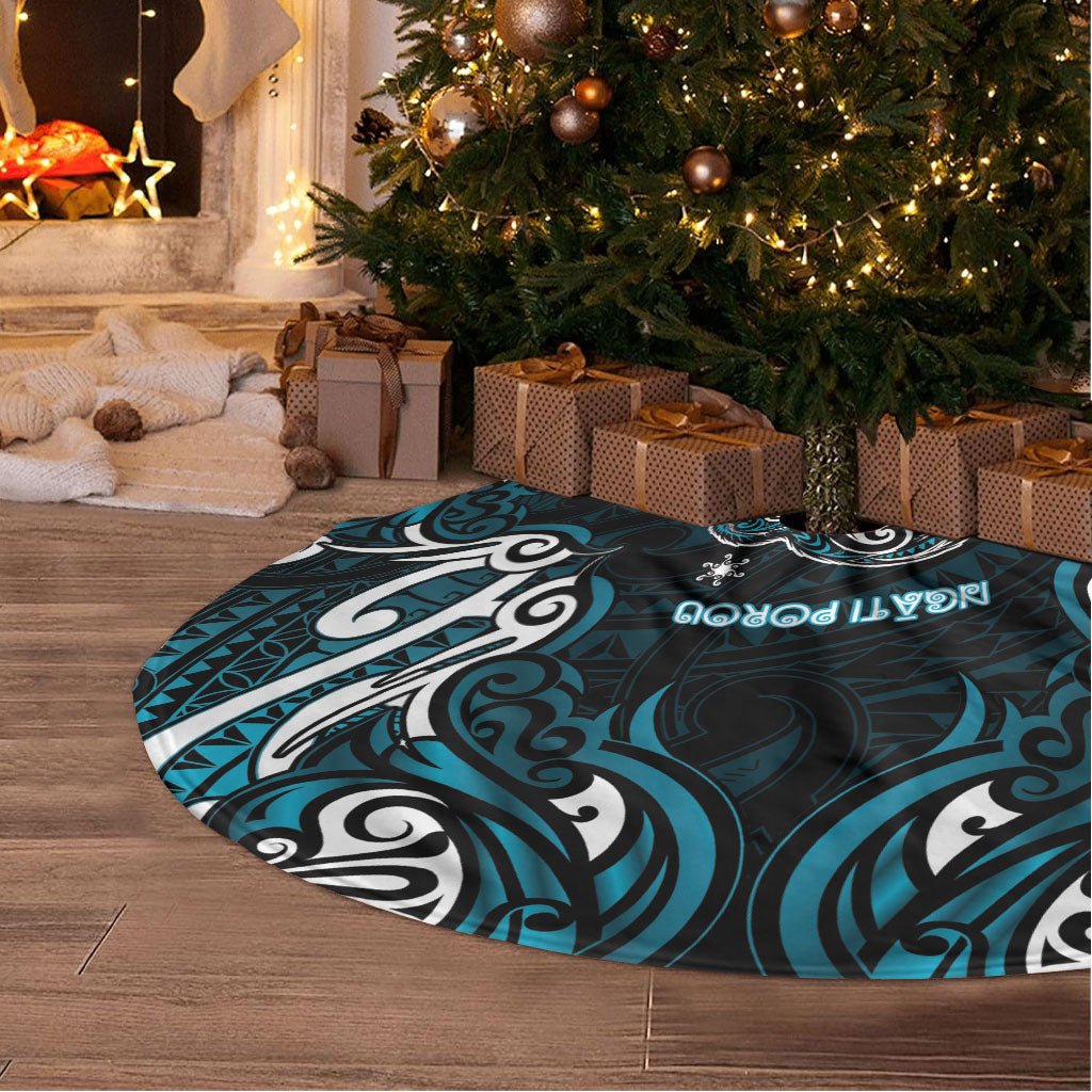 Ngati Porou Aotearoa Meri Kirihimete Tree Skirt Maori Kiwi Bird Silver Fern Koru Pattern