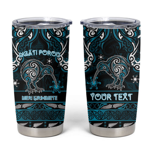 Personalised Ngati Porou Aotearoa Meri Kirihimete Tumbler Cup Maori Kiwi Bird Silver Fern Koru Pattern