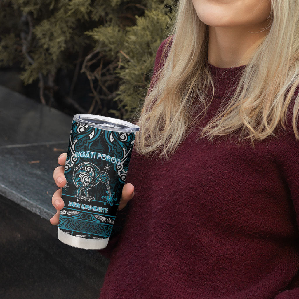 Personalised Ngati Porou Aotearoa Meri Kirihimete Tumbler Cup Maori Kiwi Bird Silver Fern Koru Pattern