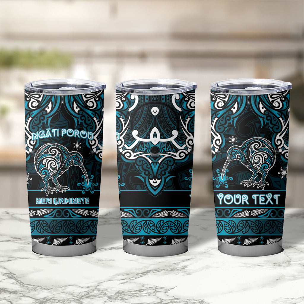 Personalised Ngati Porou Aotearoa Meri Kirihimete Tumbler Cup Maori Kiwi Bird Silver Fern Koru Pattern